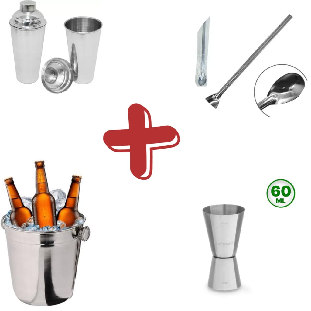Kit Balde De Gelo+coqueteleira+colher De Suco 30cm+dosador