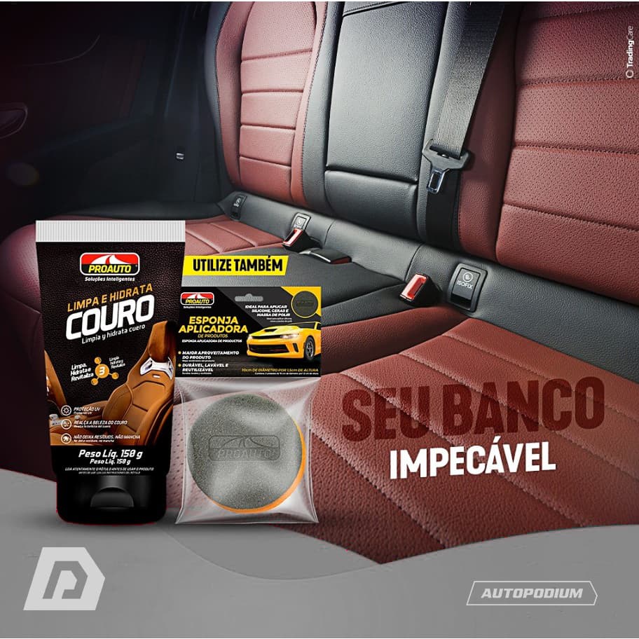 Kit Limpa e Hidrata Couro Automotivo Proteção UV 150G  + Esponja Aplicadora - Proauto