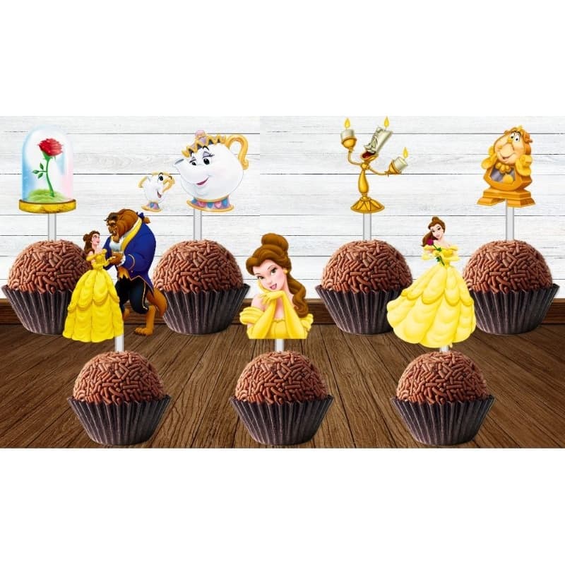 50 Tags Toppers P/ Docinho para festa BELA E A FERA, brigadeiro beijinho
