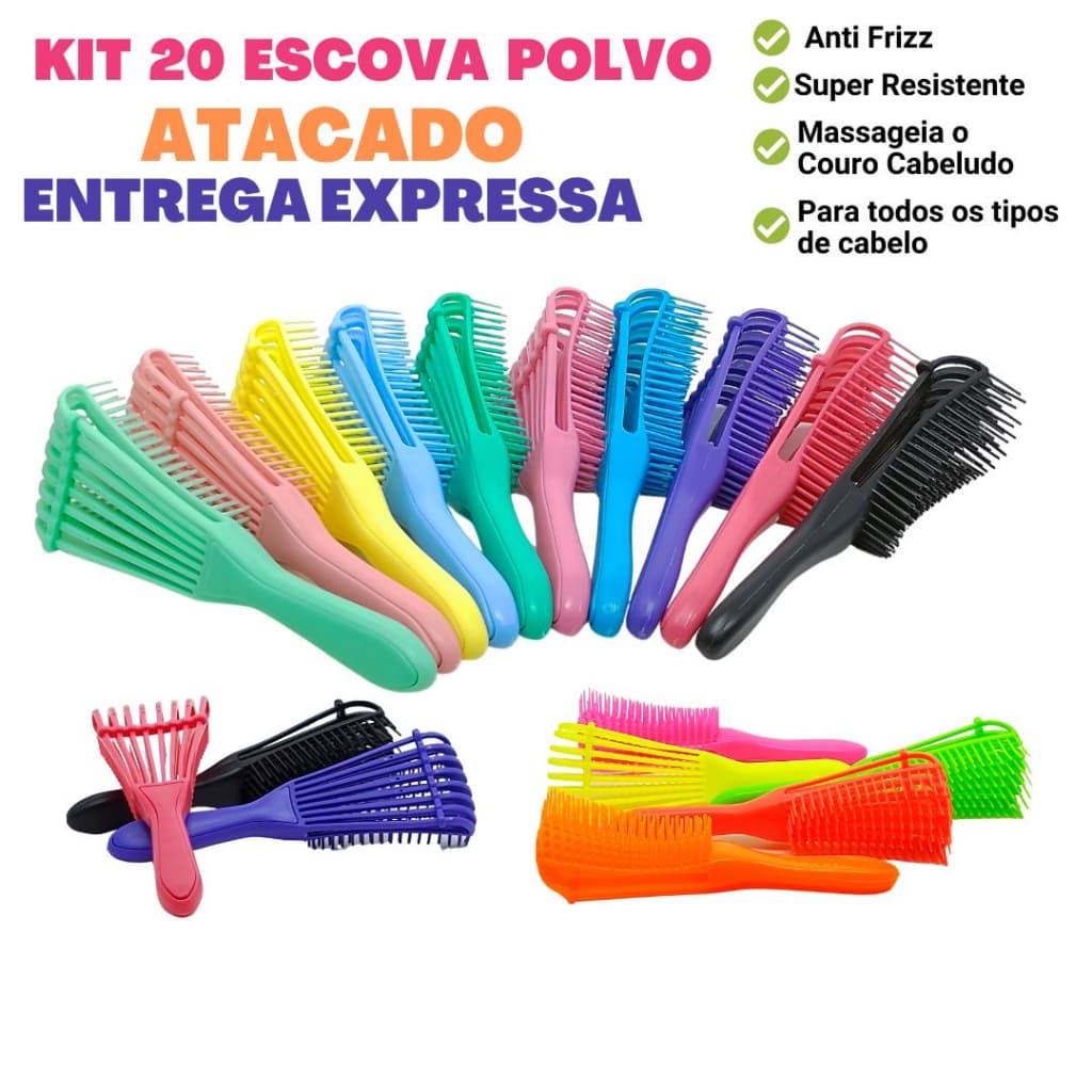 Kit 20 Escova Polvo para Cabelos Cacheados