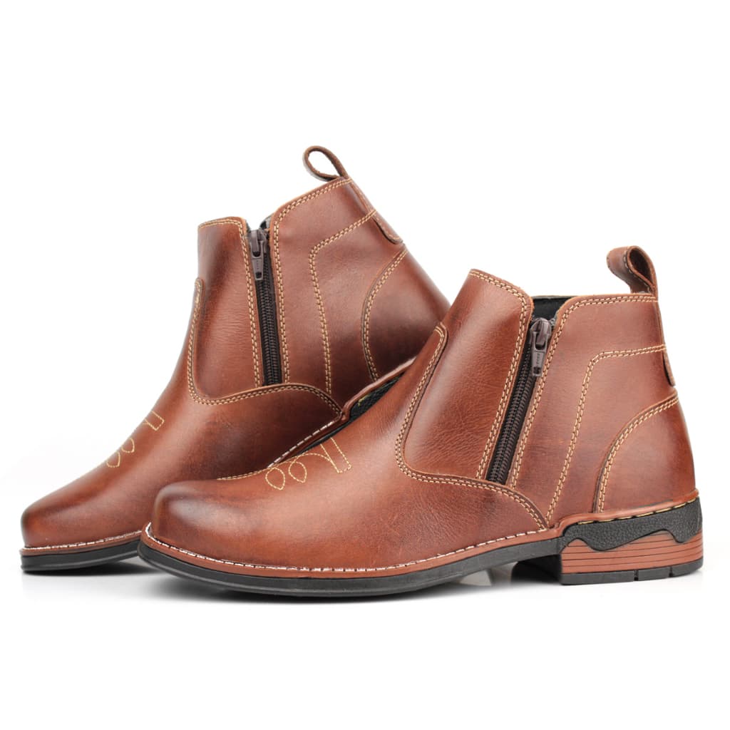 Botina mateira masculina country texana de ziper cano médio