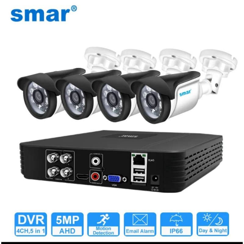 Kit 4 Câmera de Segurança Hibrida Smar-CCTV,NVR Para Câmera AHD, Câmera IP Analógica, 4CH, 5M-N, 5 Em 1, AHD, CVI, CVBS, 1080P, Segurança