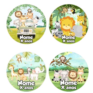 Adesivos Papel Fotográfico 4cm x 4cm Animais Safari Personalizado