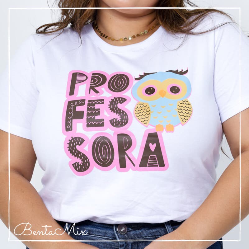 TSHIRT “ Professora - Coruja / Profissão 100% algodão “ Camiseta feminina básica modinha tumbrl blogueira desenho profissões