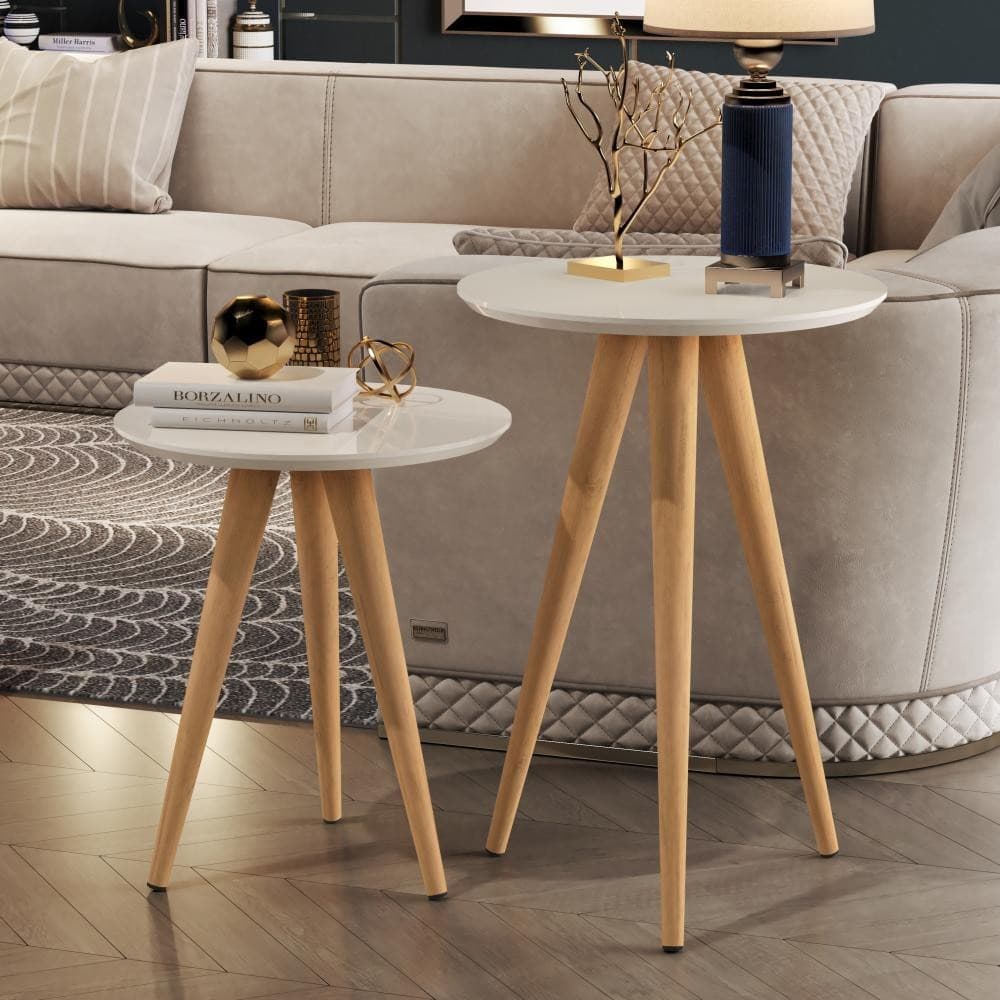 Conjunto Mesa Apoio e Lateral BRANCO Com Pés Retrô
