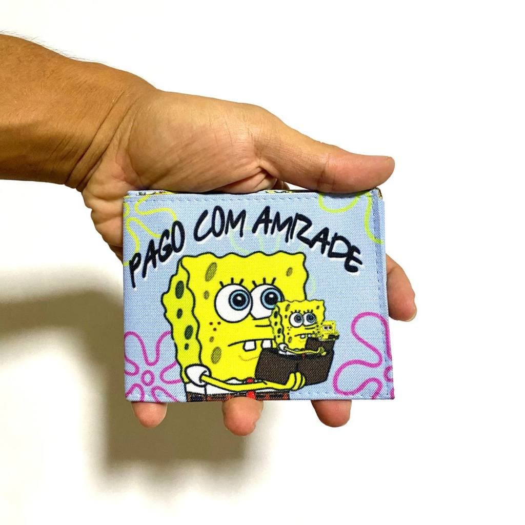 Carteira slim esponja falante calça quadrada frase pago com amizade desenho geek