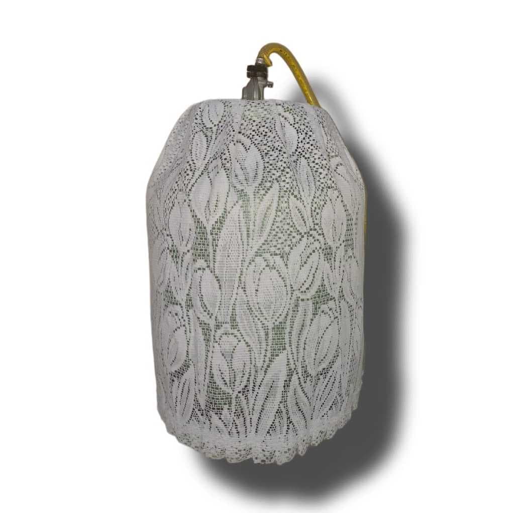 Capa de Botijão para Gás 13kg  Renda Branca e Bege.