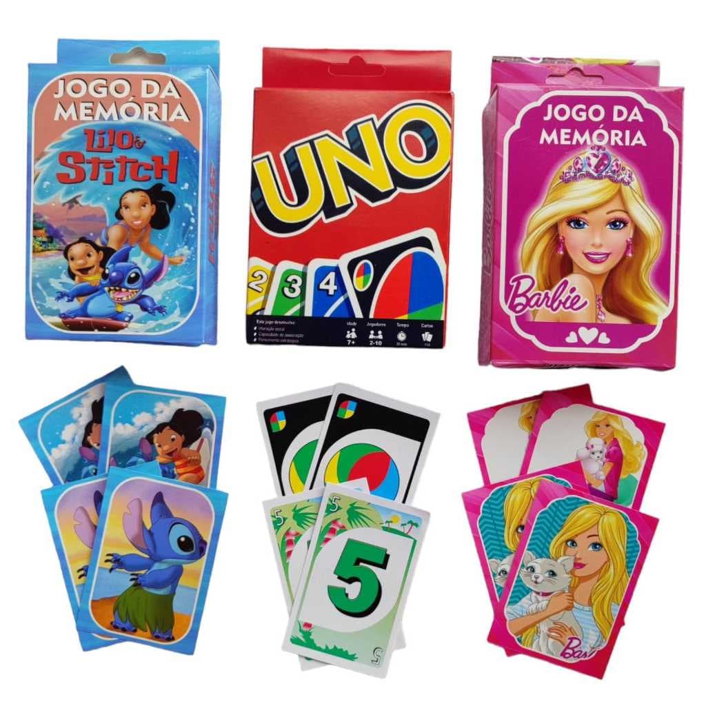 Jogo Uno De Cartas 108 Cartas /  Jogo Da Memória - Barbie/ Lilo & Stitch - Promoção Especial