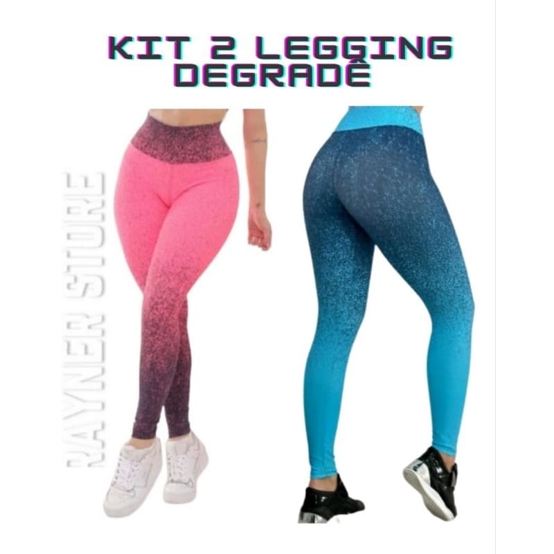 kit 2 Legging Academia Degradê Varias Cores Promoção Calça Feminina Cintura alta