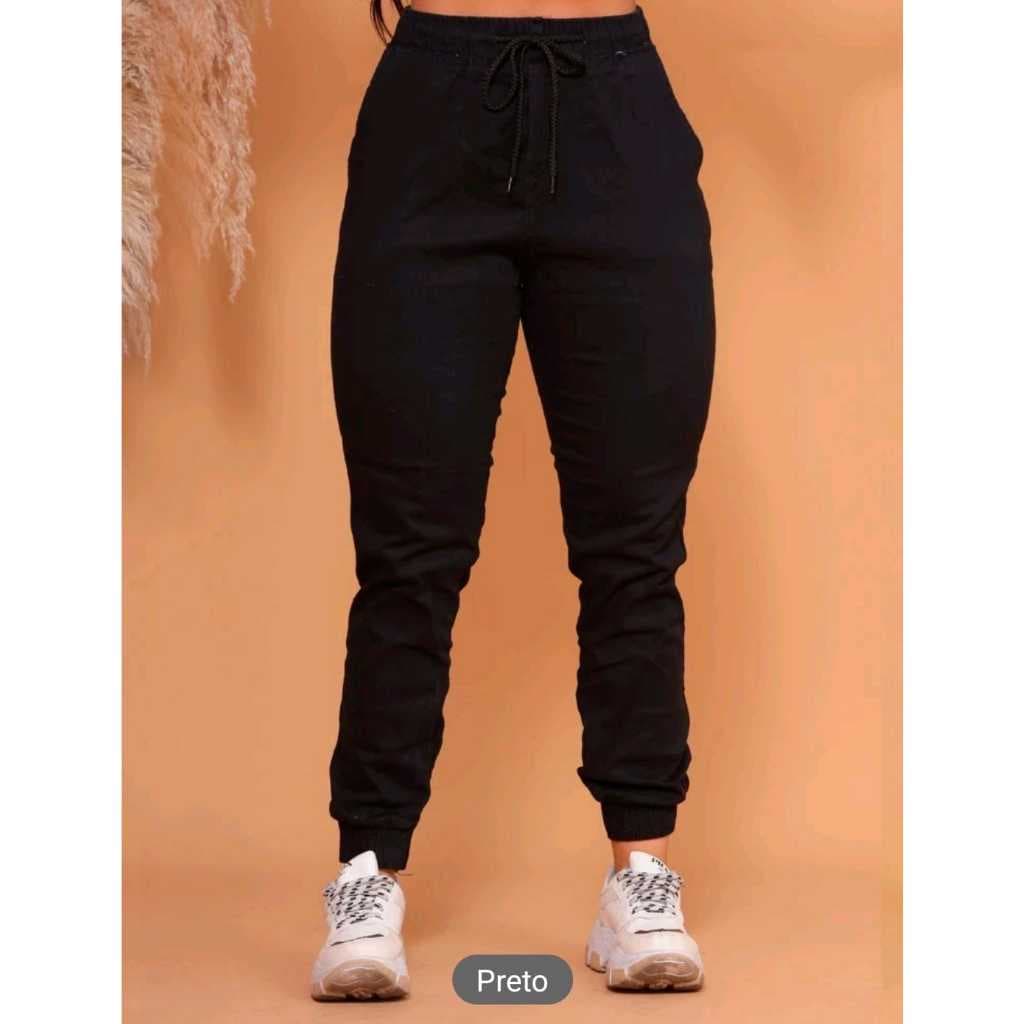 Calça Jogger Feminina Sarja com Elastico Punho BolsoS FUNCIONAIS