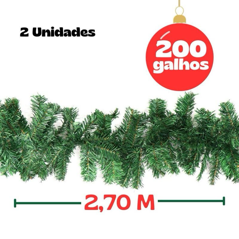 2Pç Festão Aramado Grosso Decoração de Natal Luxo 270cm - 200 Galhos