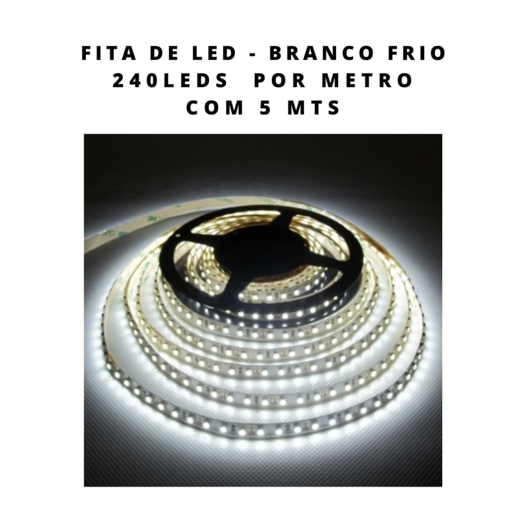 Fita led 5 metros Branca Fria LED 2835 - 12 VCC - 240 LED POR METRO
