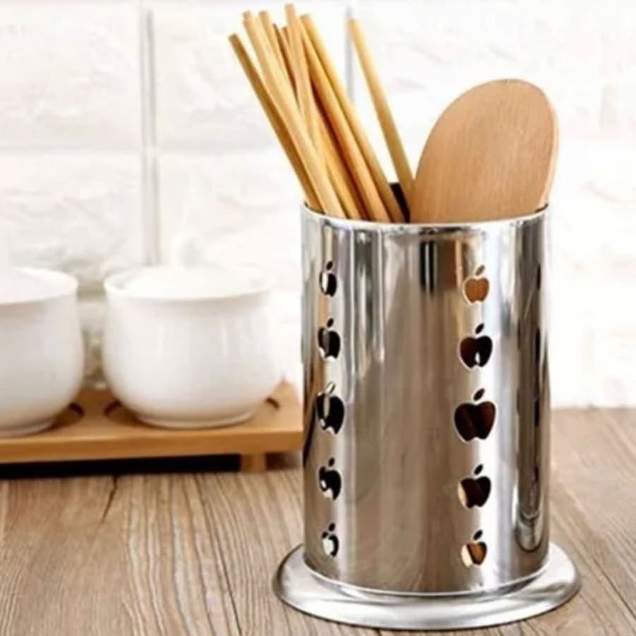 Porta Talher de Inox com Base Fundo Vazado 10x17cm