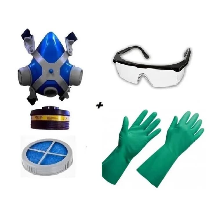 Kit Proteção Para Resina Epóxi Respirador com cartucho filtro + Óculos + luva + pré filtro
