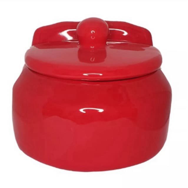 Saleiro Vermelho em Cerâmica com Tampa Mesa Parede Porta Sal