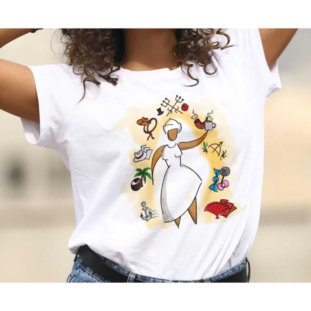 CAMISETA BRANCA UMBANDA/CANDOMBLE - DIVERSAS ESTAMPAS - 100% POLIESTER