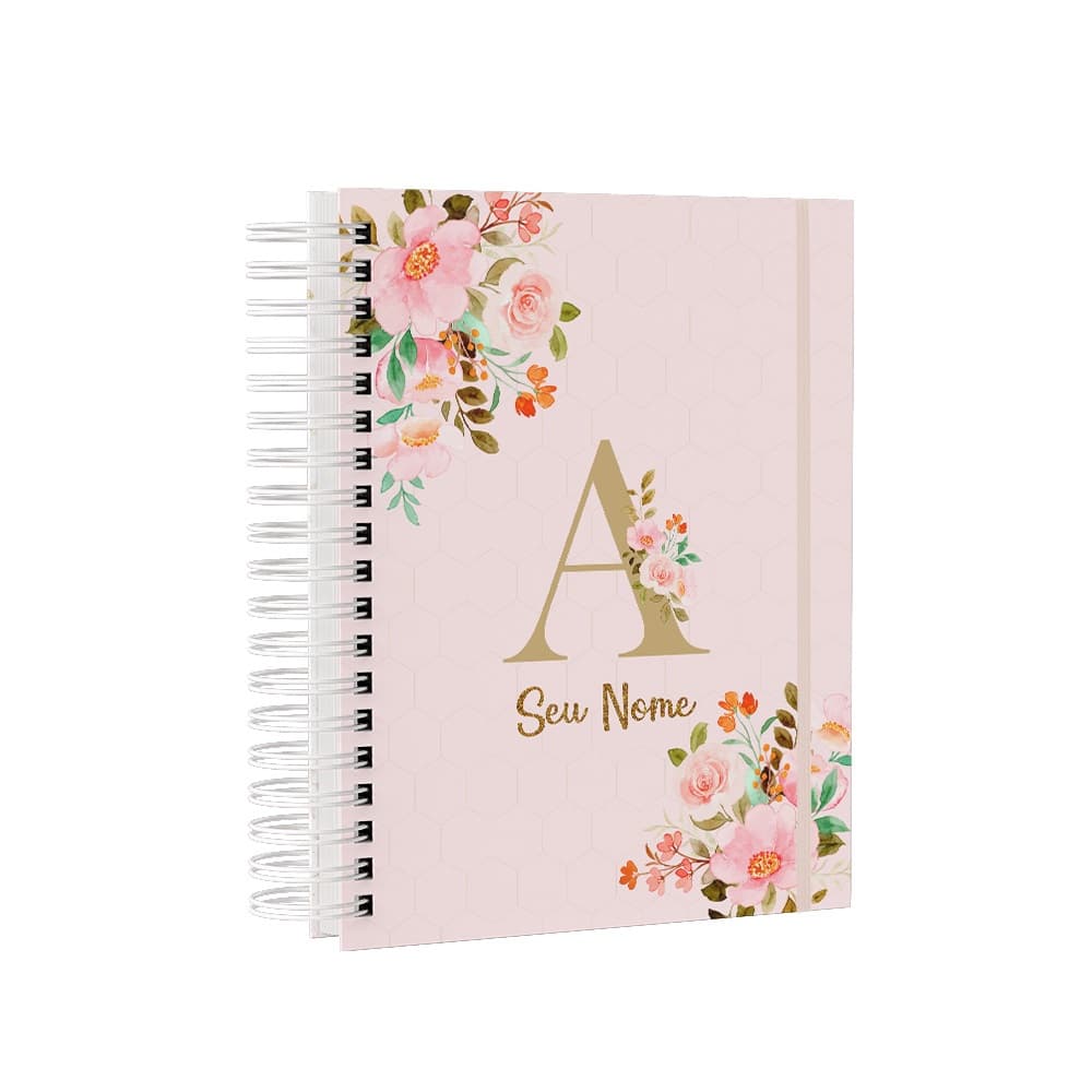 Agenda Permanente Floral Personalizada Com Seu Nome Na Capa