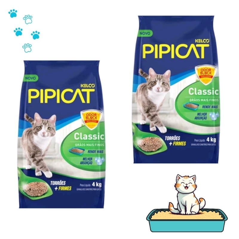 2 Pipi Cat Classic Granulado Areia Higiênica para Gatos 4 kg
