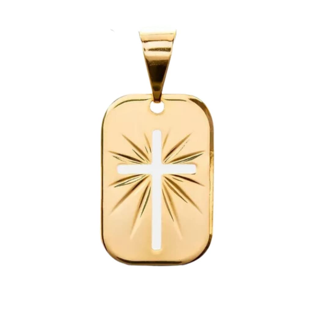 Pingente Medalha Cruz Vazada Detalhes Diamantada Banhada a ouro 18k