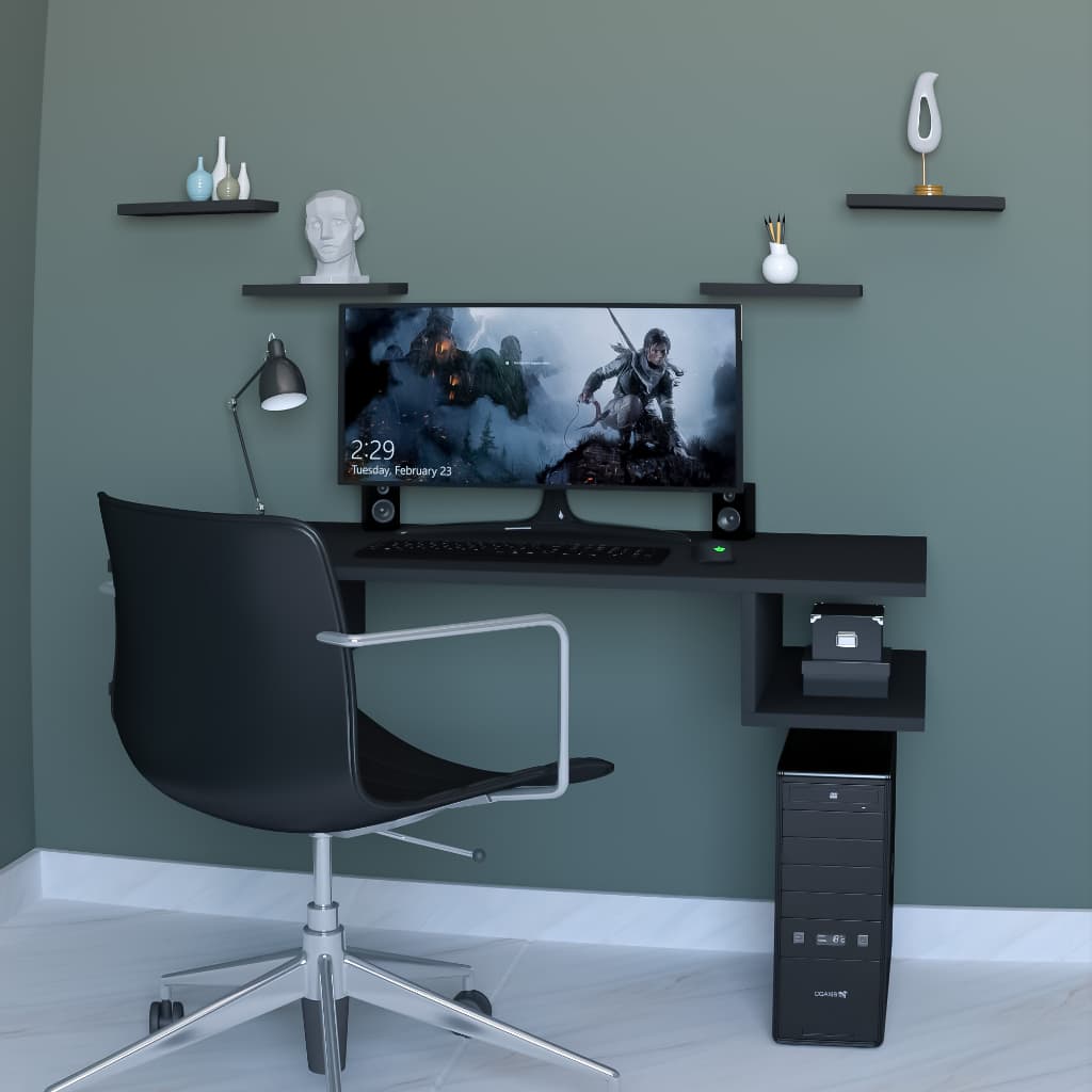 Mesa para Escritório com Prateleiras MDF Quarto Sala Gamer Computador Aparador