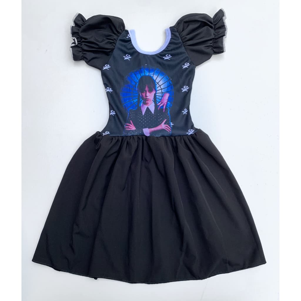 VESTIDO INFANTIL WANDINHA SAIA PRETA FANTASIA LOOK TERROR MENINAS FESTA