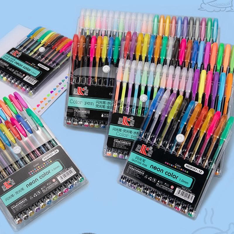Kit Caneta Gel Colorida, Pastel, Metálica, Glitter, Neon -  Kits com 12/24/36/48/60 cores