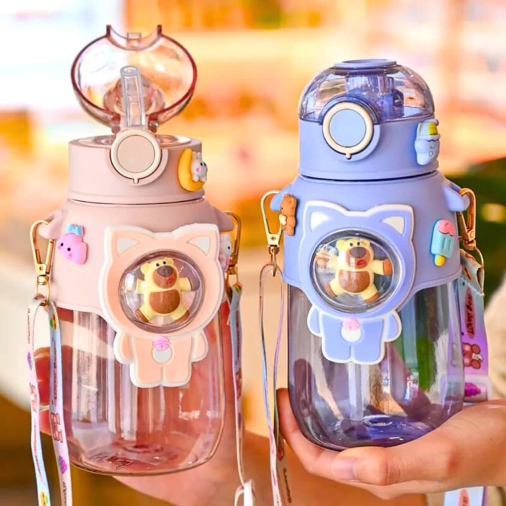 Garrafinha De Água Urso Infantil Com Adesivos 3D