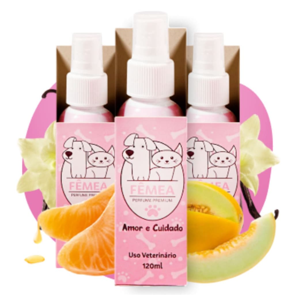 Kit 3 Perfumes Cheirinho PET Amor e Cuidado Femea 120ml - Cães e Gatos
