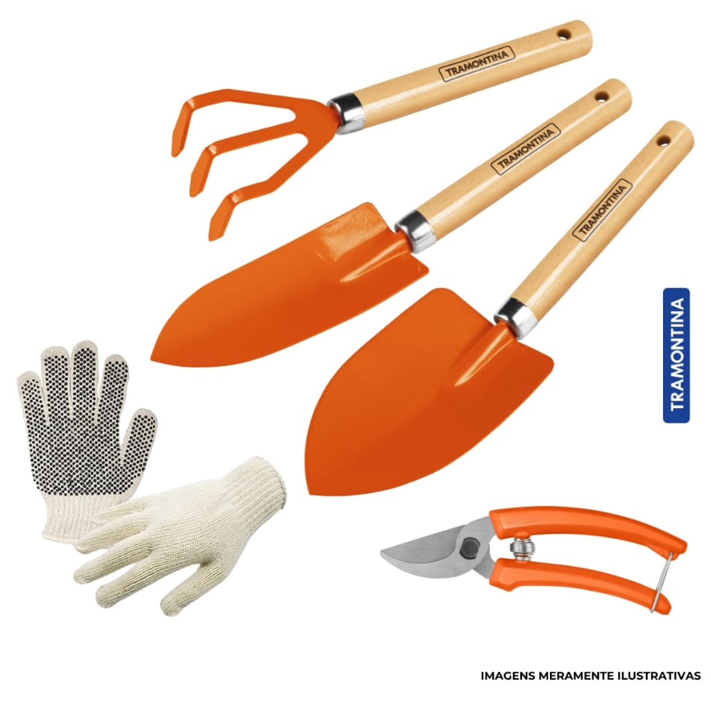 Kit Para Jardinagem 4 Pecas Tramontina E Luva Pigmentada Multiuso
