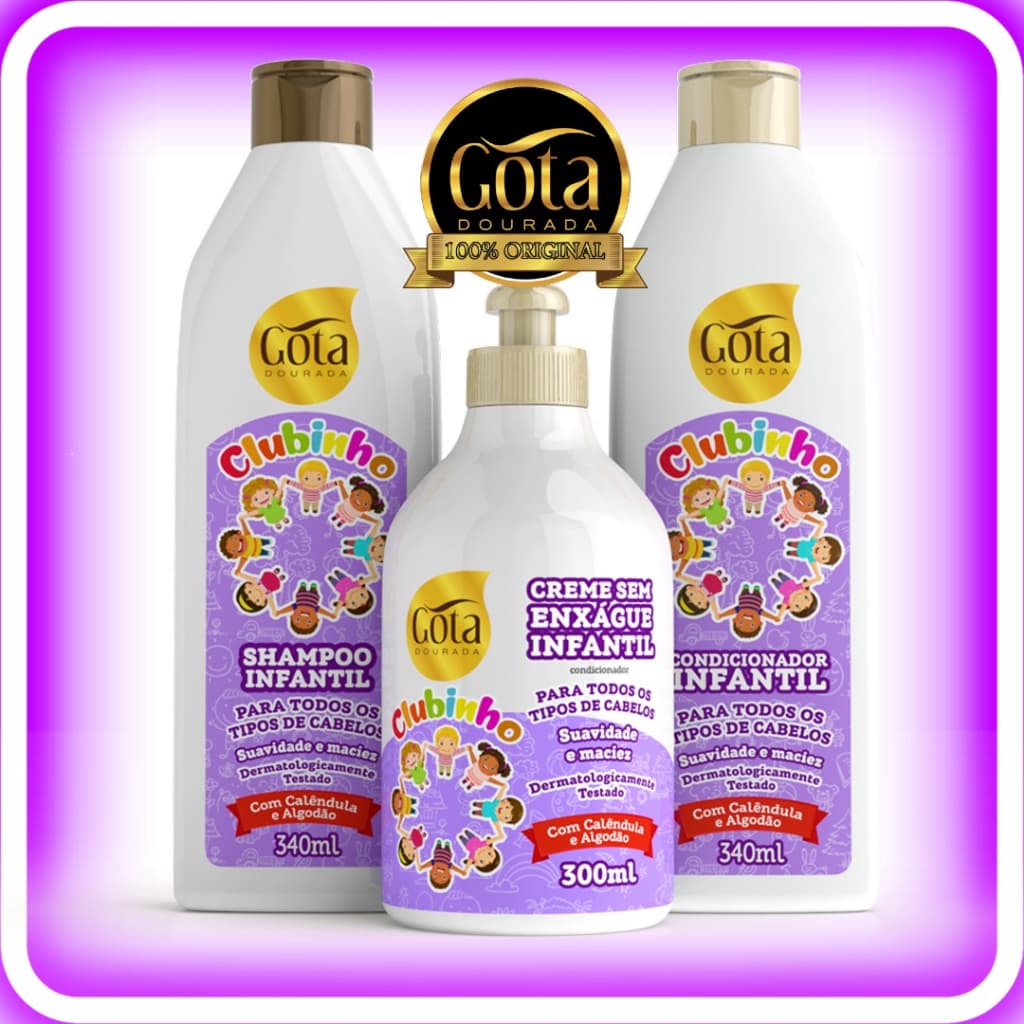 Kit Infantil Gota Dourada Suave Todos Tipos de Cabelo com Shampoo, Condicionador e Creme de Pentear