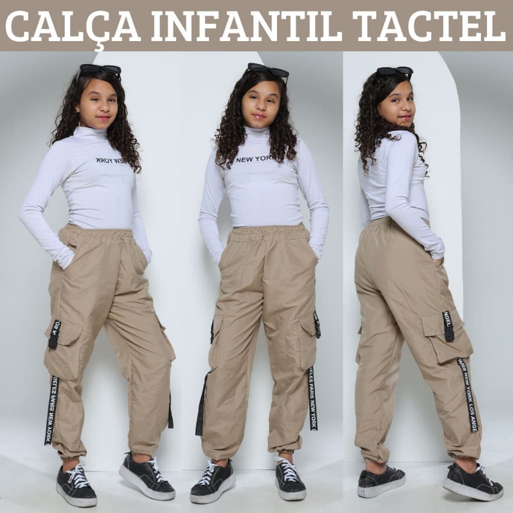 Calça Jogger Infantil Feminina Tactel 4 Cores Calça Juvenil Para Crianças Cargo Street Bloguerinha Calça Para Meninas