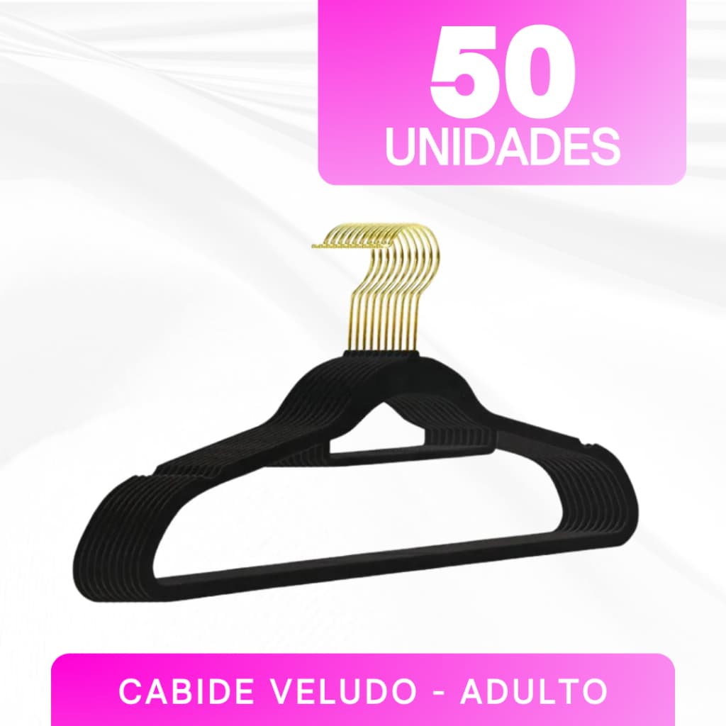 Cabide Veludo Com Gancho Dourado - 50 unidades