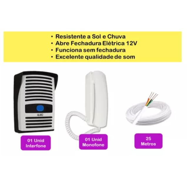 Kit Interfone Residência Porteiro Eletrônico Monofone +25 m