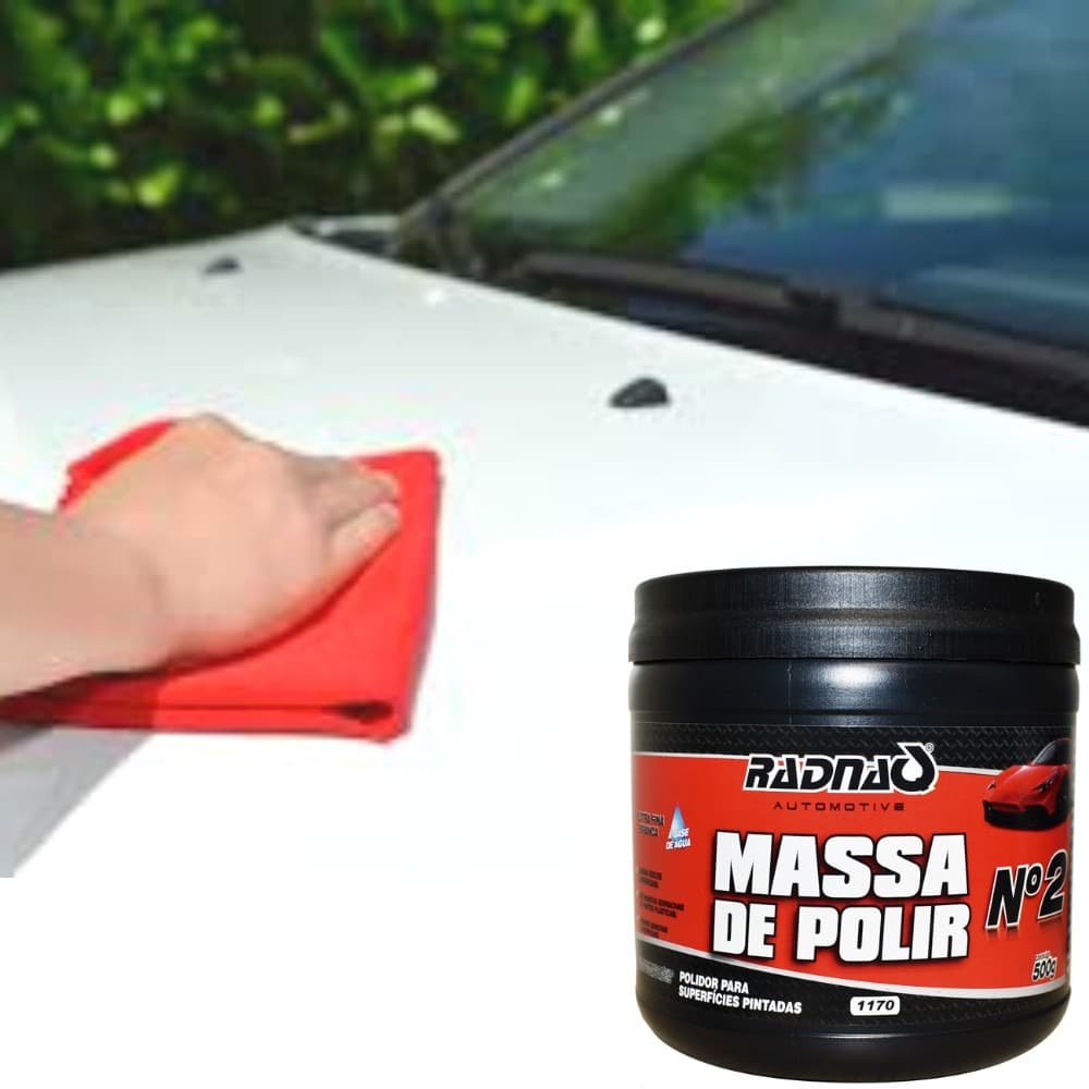 Cera massa para  Polir Nº2 Radnaq 500g Tira Riscos Da Brilho Tira Manchas Reaviva Pinturas Manchadas e Oxidadas pela ação dos raios Solares, Pequenos arranhões e Imperfeições. Pinturas acrílicas Metálicas, Cromadas e metais em geral.