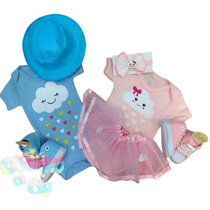 Kit Gêmeos Body Mesversário Chuva de Amor/Chuva de Bênçãos