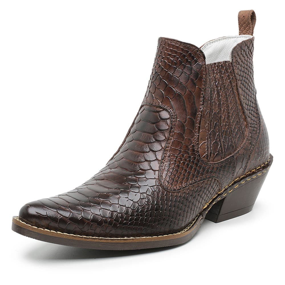 Bota Botina Masculina Country Texana Couro Legitimo Bico Fino