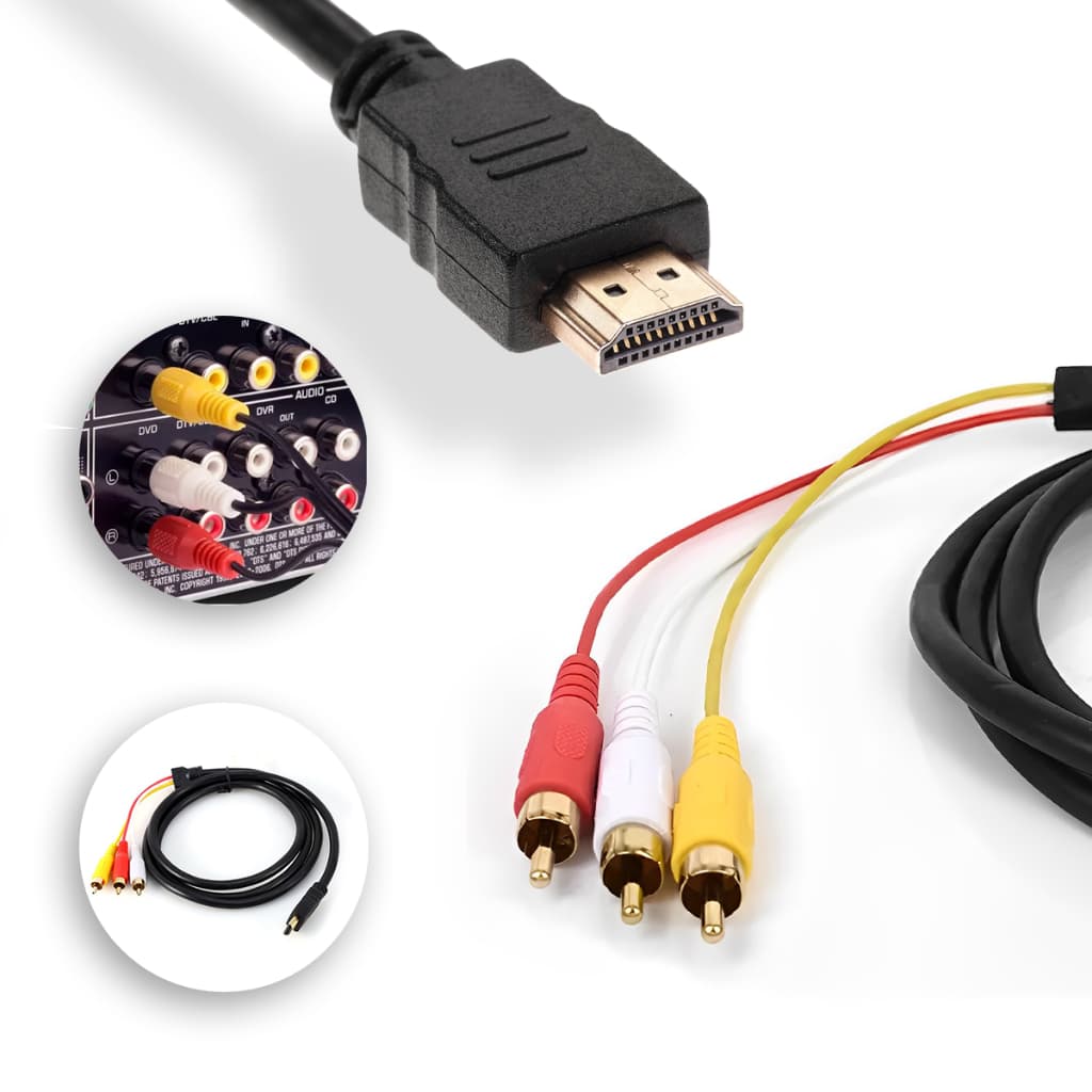 Cabo Adaptador HDMI X RCA Com saida AV 1,2m TV DVD HOME GAME Resistente e de qualidade