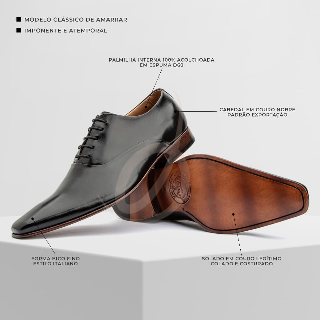 Sapato Social Masculino Clássico Oxford Original Estilo Italiano Bigioni Couro Legítimo