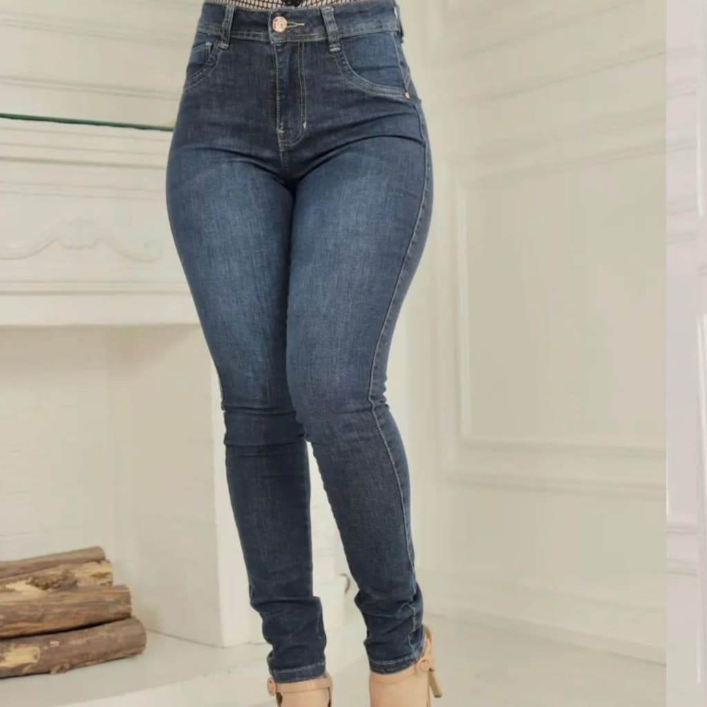 Calça Feminina Azul Jeans Skinny Cintura Alta Premium Skay Conforto Casual Elegante