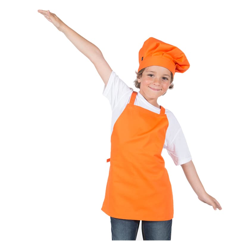 kit 21 avental laranja infantil com chapéu 3 a 6 anos