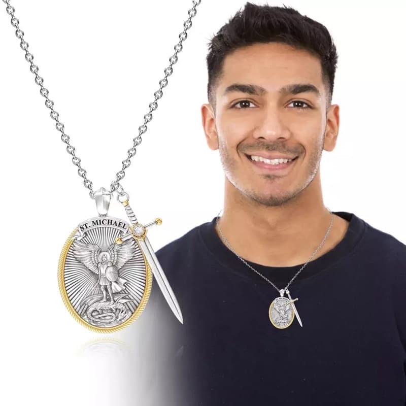 Mitologia colar são miguel anjo fé amuletos jóias colar arcanjo são miguel proteção escudo sagrado proteção asas fé cruz