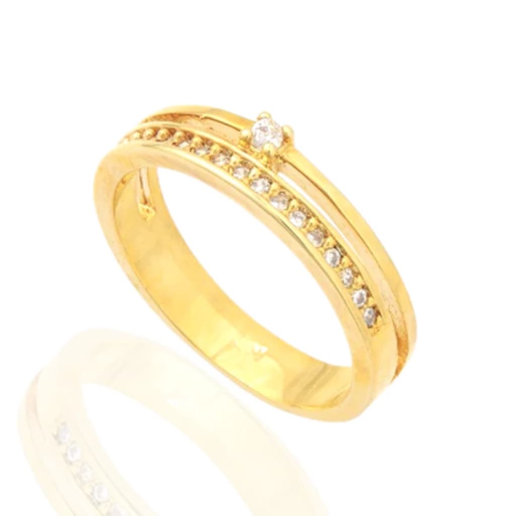 Anel aparador com ponto de luz de zircônia cristal folheado a ouro