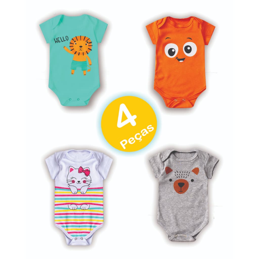 Kit Body Bebe 4 Peças Menina Ou Menino bodie VERÃO bory Enxoval Recém Nascido - 510