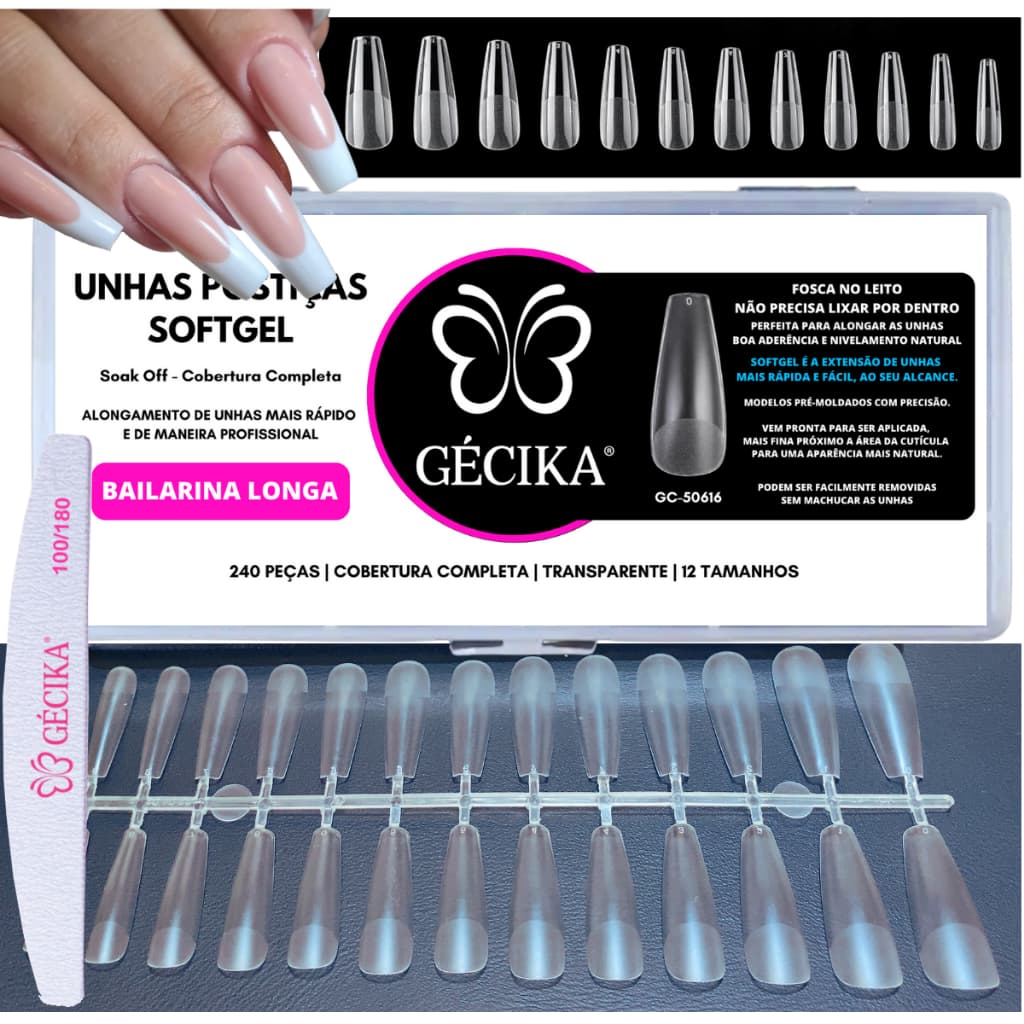 Unha Postiça Soft Gel Bailarina Fosca Gecika Com 240 Unidades Mesma Fabricante Softgel D&Z e Sioux