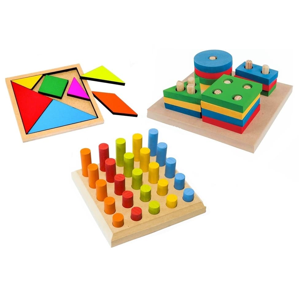 Kit PINOS DE ENCAIXE + TANGRAM + FORMAS GEOMÉTRICAS Brinquedo Educativo Montessori Infantil