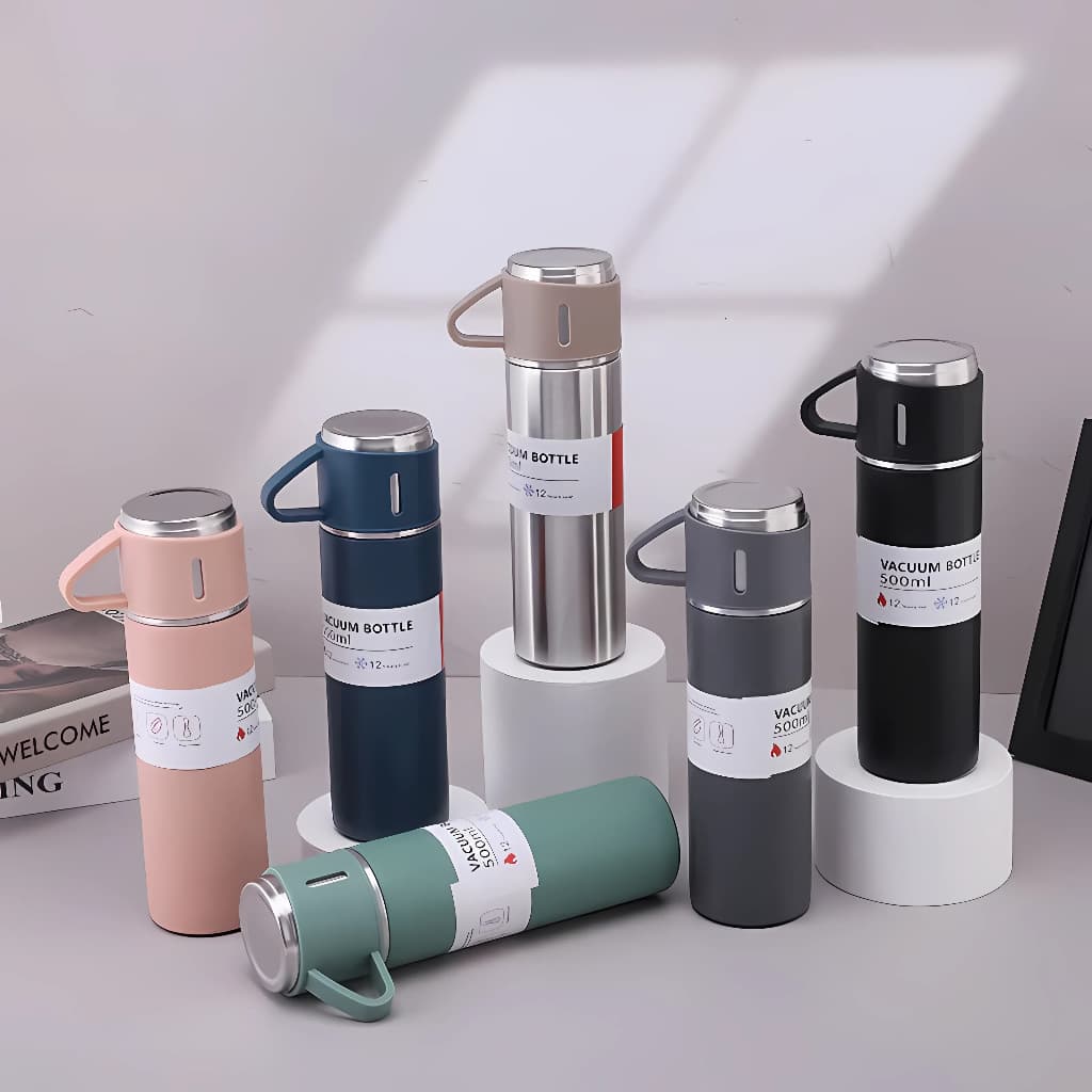 Kit Garrafa Térmica Vacuum Flask Set 500ml Com 3 Xícaras