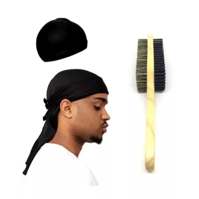 kit 1 Touca Waves Cap 1 Bandana Durag 1 Escova Dupla Javali Hip Hop Rap Trap