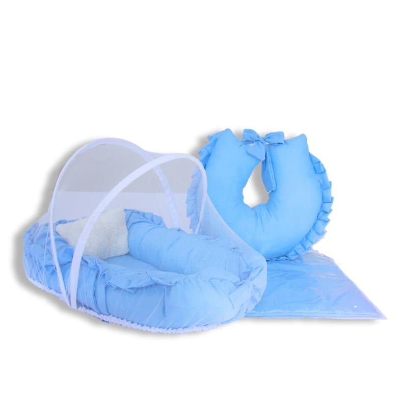 Kit Mosqueteiro para ninho + Ninho Redutor + Almofada amamentação + Trocador de fralda, Azul Bebe