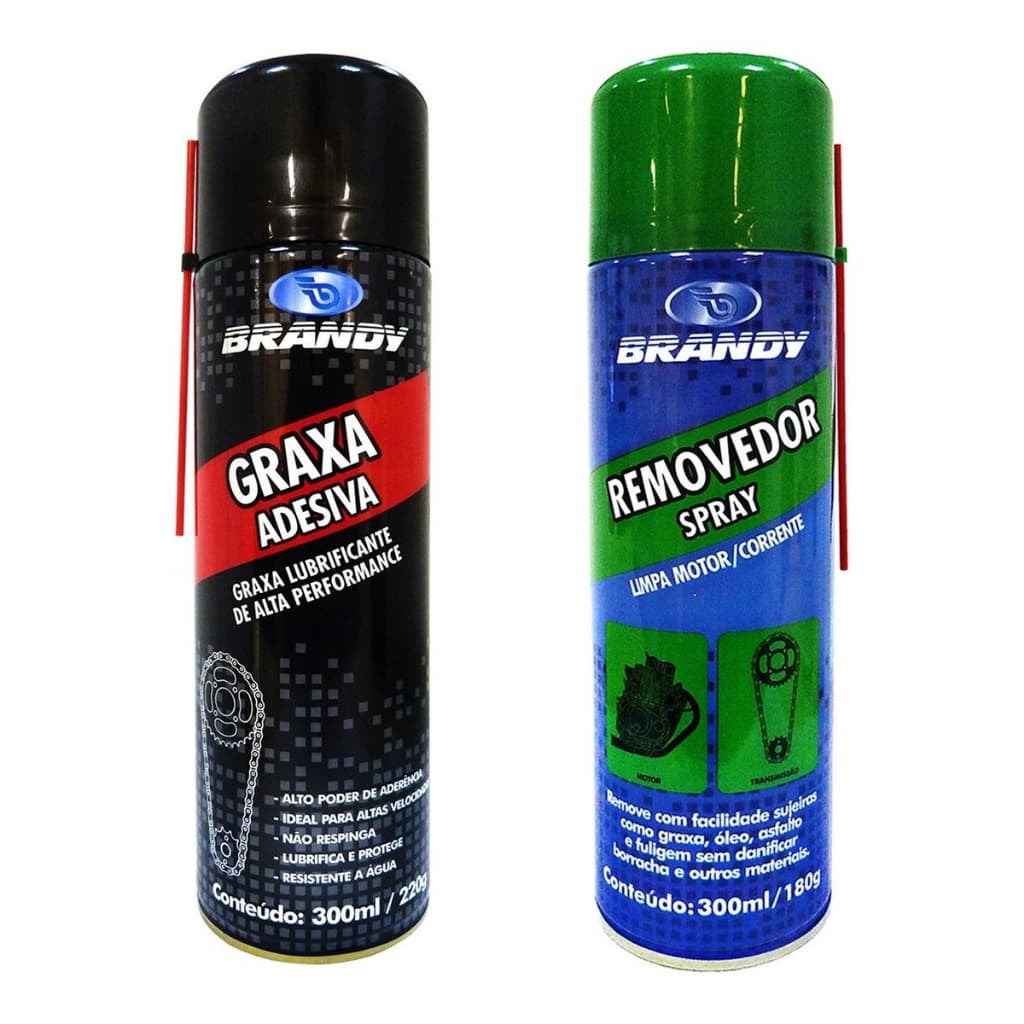 Kit lata spray Removedor Limpa Corrente + Graxa Adesiva para Motos Correntes de Transmissão Comando