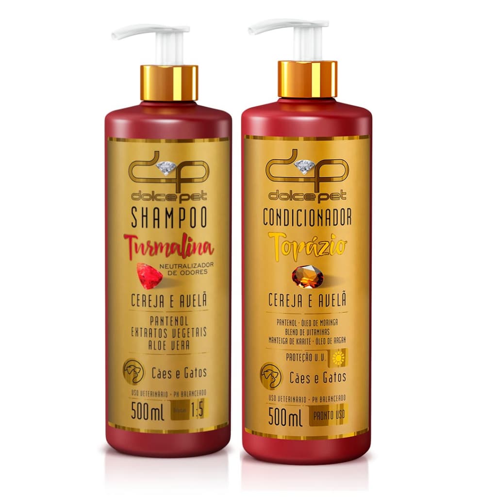 Kit Dolce Pet Shampoo Neutralizador de Odores + Condicionador Cereja e Avelã 500 ml Cães e Gatos